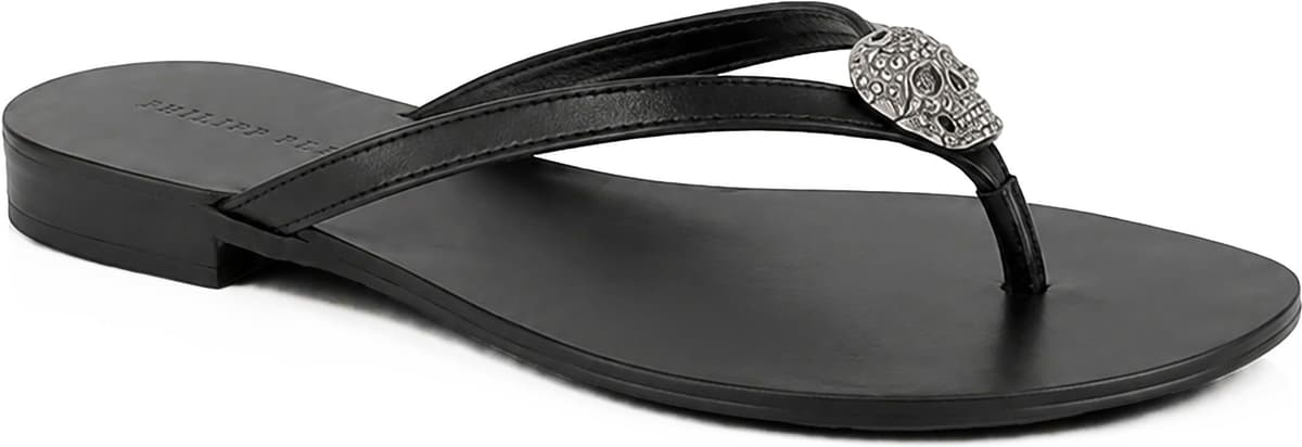 Sandale PHILIPP PLEIN "Skull Mit Schmucksteinen", Damen, Gr. 41, Normalschaft, schwarz (02, schwarz), Schuhe Sandale