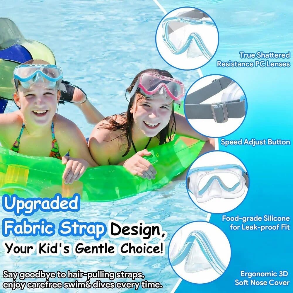 NONE Kids Swim Goggles with Nose Cover Diving Mask Elastic Fabric Strap Anti Fog Anti Shattered Lens for Children 3-14 Years Old