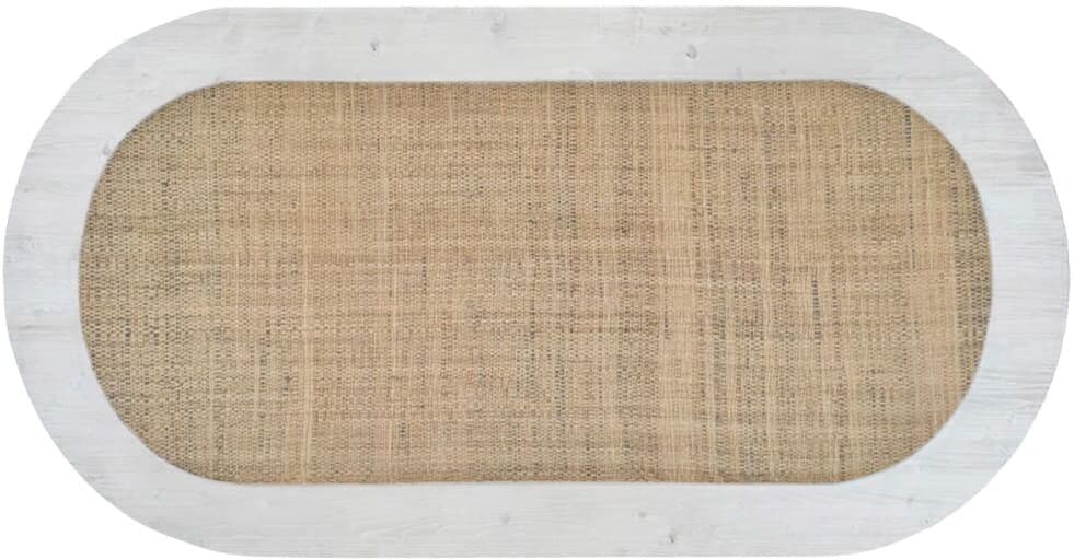 NATYAL Tête de lit ovale en bois raphia marron lit 135cm blanc vieilli Blanc 140x74x4cm