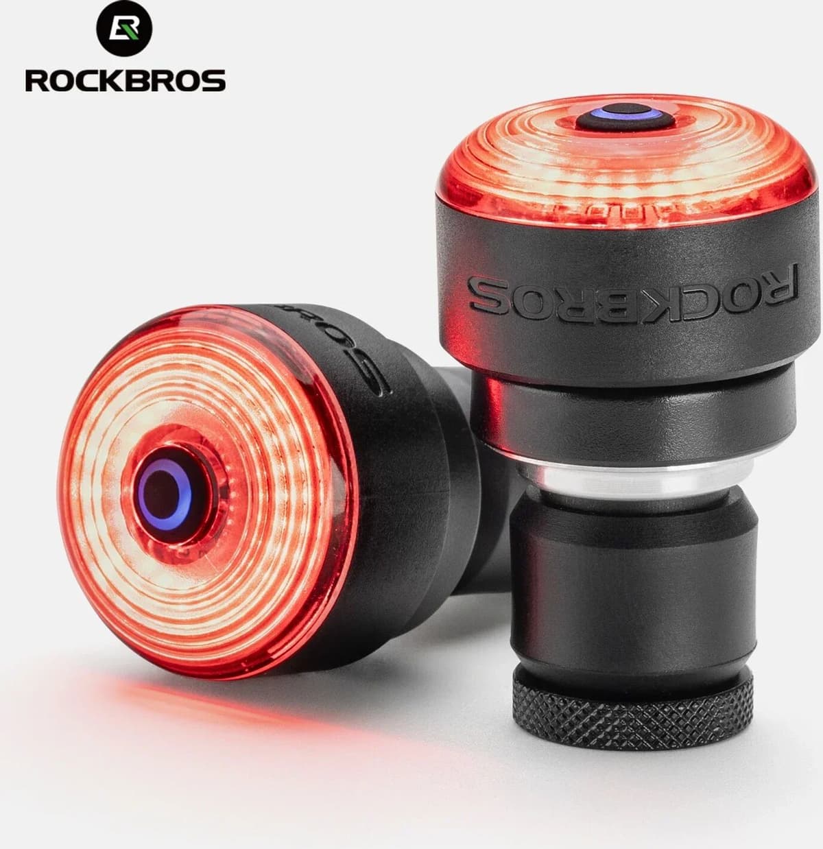 ROCKBROS Bicycle Bar End Handle Plug Light IPX6 Bike Rear Light Intelligent Brake Sensor Safety Tail Light for Night Riding