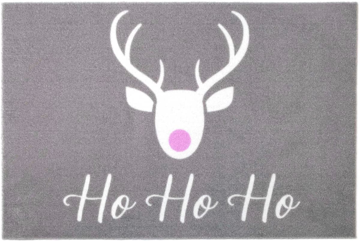 Fussmatte "VELVET - HOHOHO, Made in Belgium", grau, B:60cm H:5mm L:40cm, Polyamid, PRIMAFLOR-IDEEN IN TEXTIL, Teppiche, Fussmatte, Schmutzfangmatte, Weihnachten, mit Spruch, waschbar, rutschhemmend grau B : 60cm 1 Stk., 5mm, L: 40cm