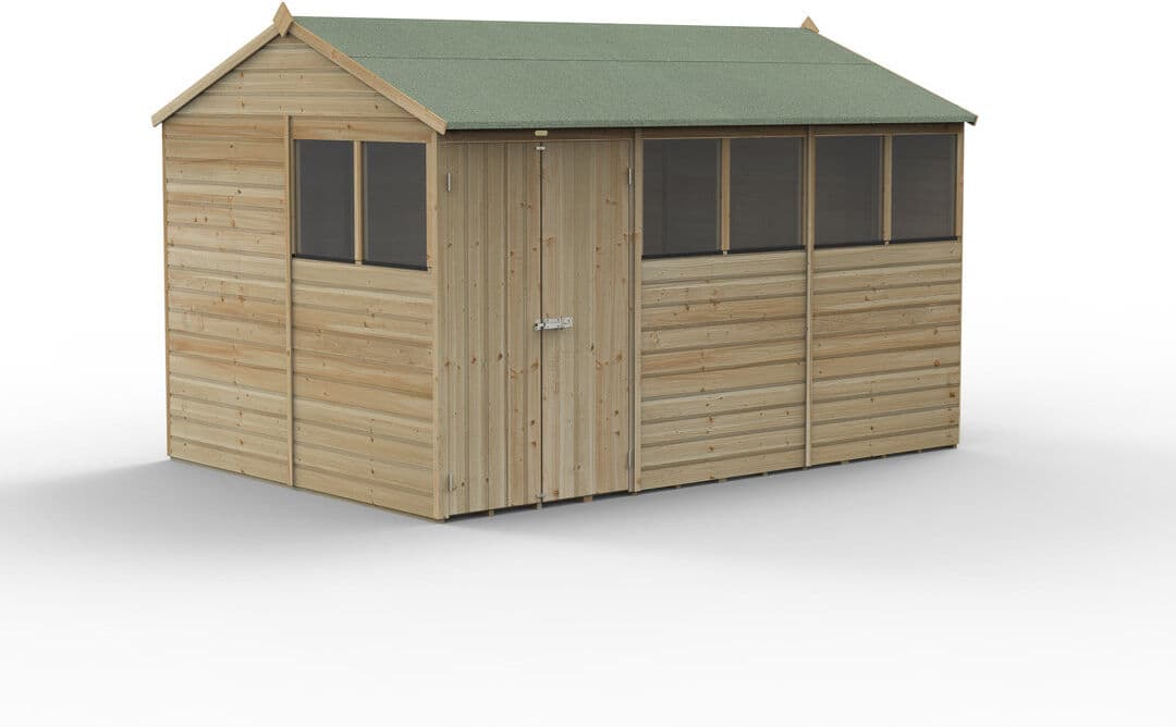 Forest Garden Beckwood 12x8 Pressure Treated Shiplap Reverse Apex Garden Shed Brown 359.6cm W X 232.9cm D X 261.2cm H
