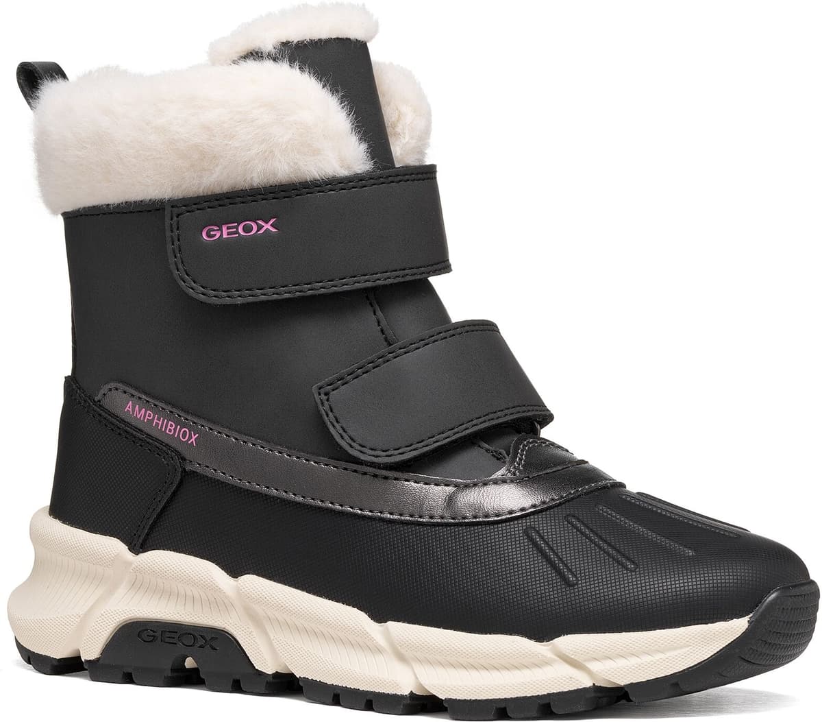 Winterboots GEOX "J FLEXYPER PLUS GIRL", Mädchen, Gr. 39, wärmend, schwarz, Synthetik, Textil, Schuhe Winterboots, Klettboots, wasserabweisend, Warmfutter, Größenschablone zum Download