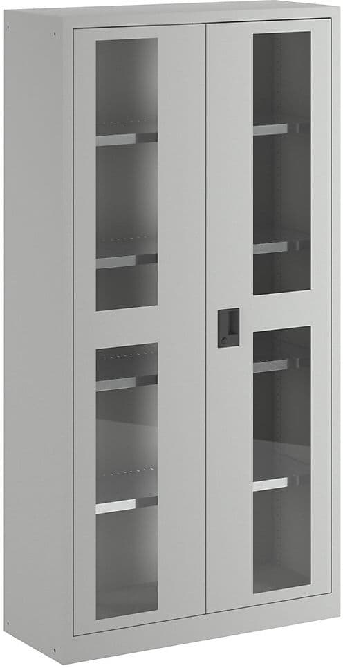 Flügeltürschrank, Sichtfenstertüren, HxB 1950 x 1000 mm, Tiefe 400 mm, lichtgrau RAL 7035 LISTA