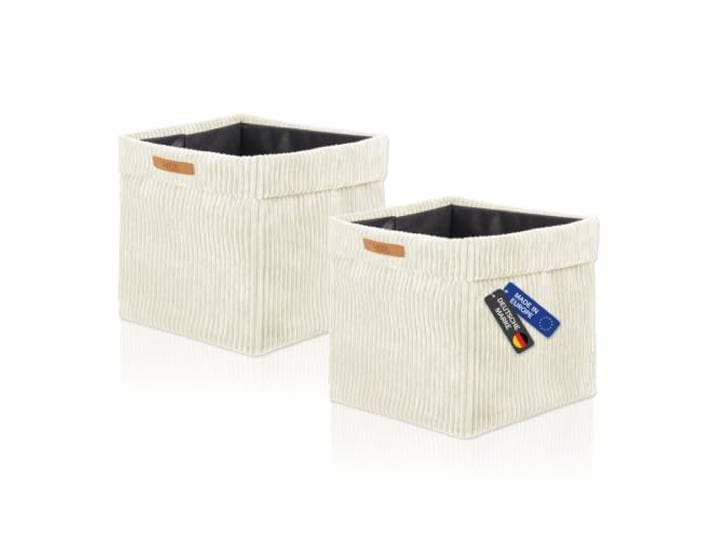 Lycce Boîte de Rangement Kallax Lot de 2 Insert 33 x 33 x H31 cm Housse Cord Amovible Compatible Étagère Kallax Boîtes Pliables en Non-Tissé Vanille