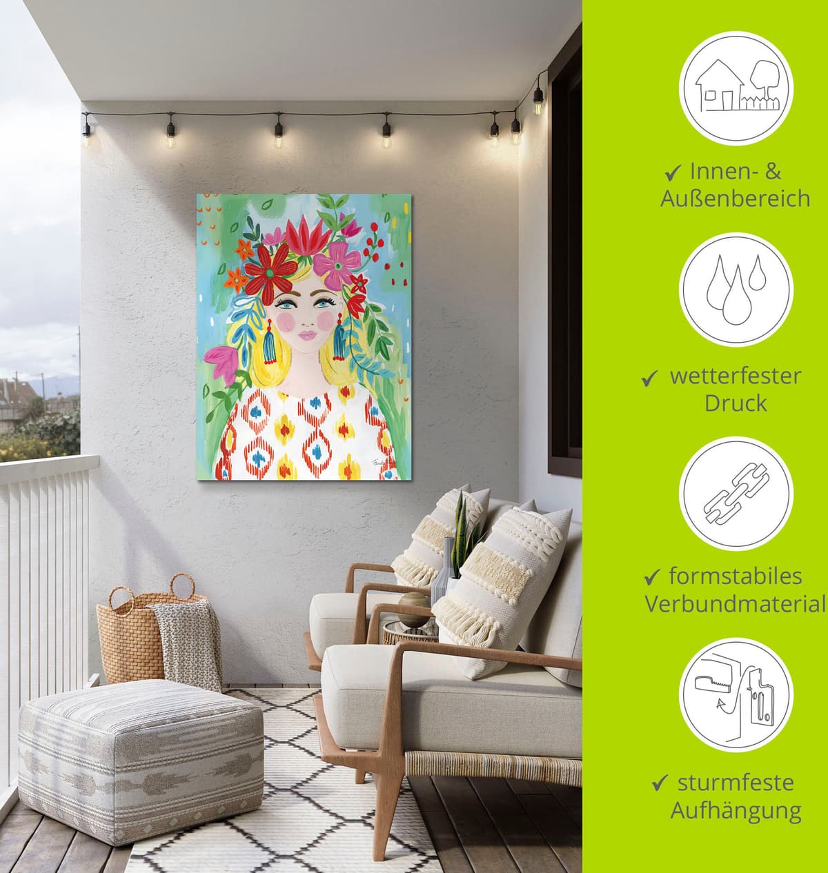 Wandbild ARTLAND "Boho Girl II", farbe bild(er): farbig, B:45cm H:60cm, Alu Dibond, Bilder, Wandbild, als Alubild, Leinwandbild, Poster, Wandaufkleber in verschied. Grössen farbe bild(er): farbig B/H/T: 45cm x 60cm, Alu-Dibond-Druck Bilder von Frauen Hoch