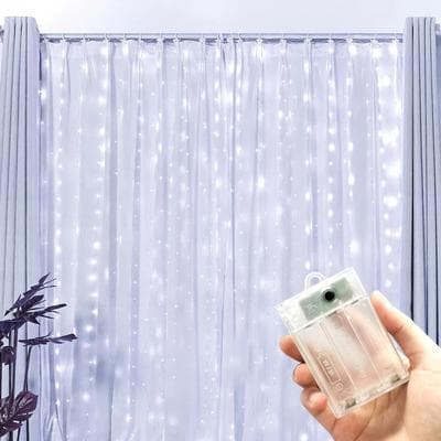 Uplift Picks EidGlow Ramadan Curtain Lights 3M 6M Battery Powered Fairy Lights white 3x3 M 300 Leds