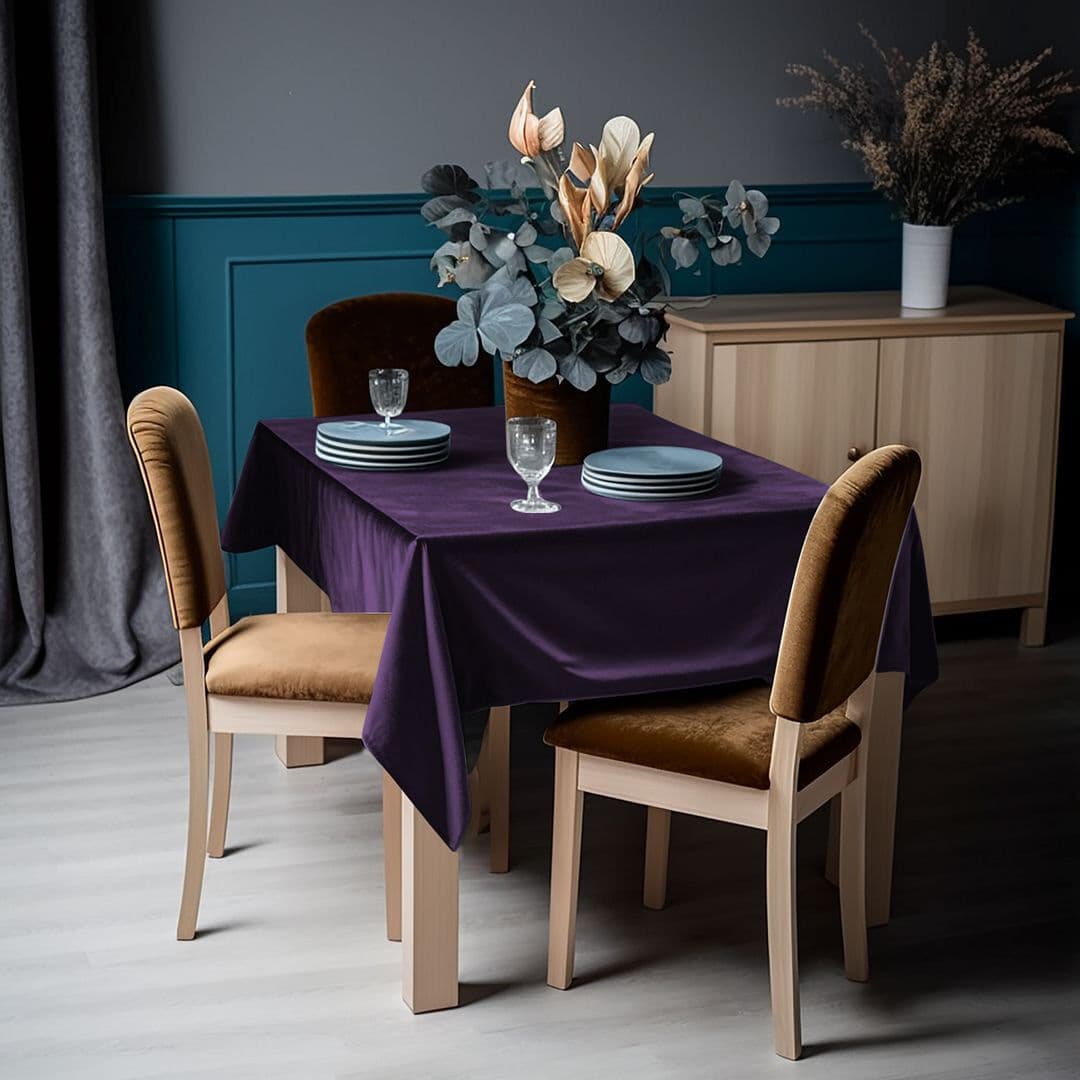 Lilijan Home & Curtain Matte Velvet Square Tablecloth Violet 132cm W x 305cm L