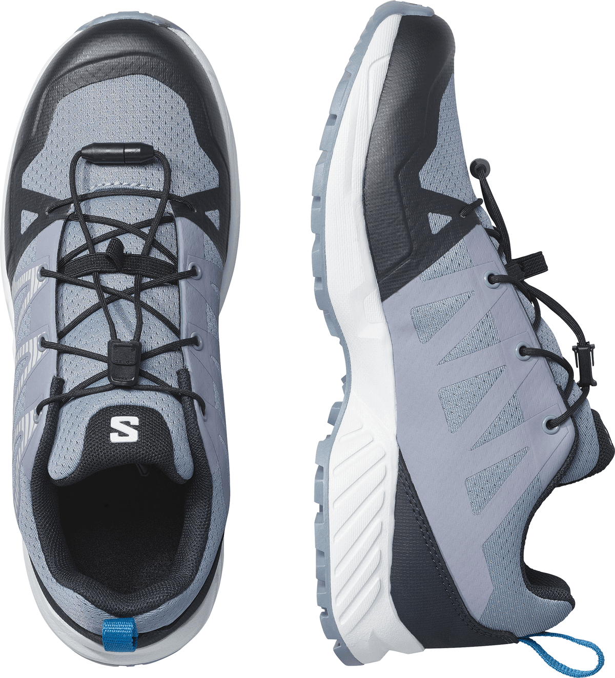 Wanderschuh SALOMON "OUTSCAPE J", Gr. 39, atmungsaktiv, grau (tradewinds, lunar rock, strong blau), Synthetik, Textil, Schuhe Wanderschuh, pour enfants et adolescents tradewinds, lunar rock, strong blau 39, atmungsaktiv