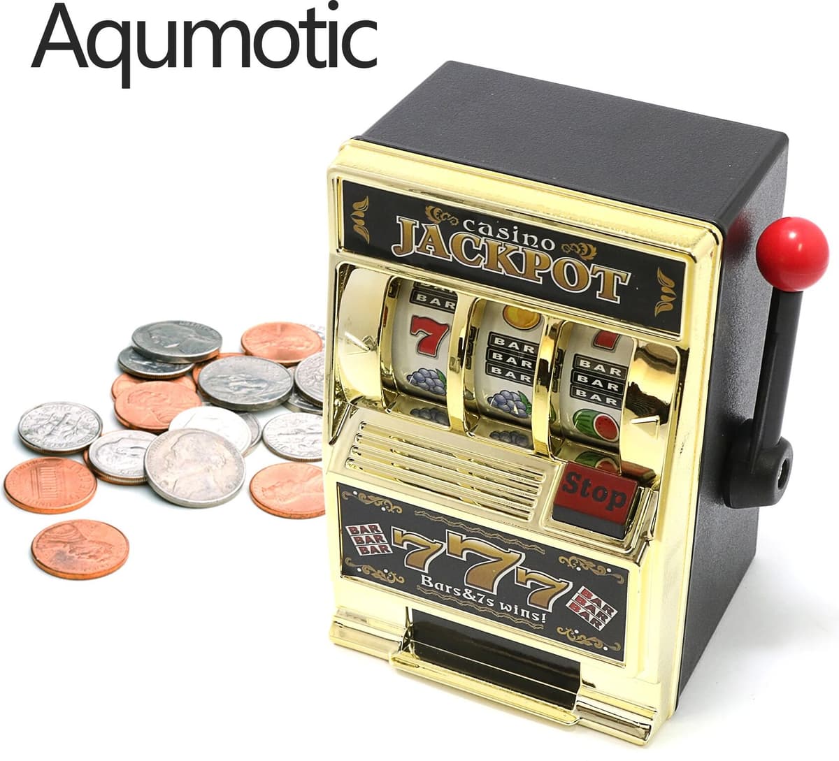 Aqumotic 13.5cm Slot Machine Money Safe Box Play Game Coin Piggy Bank Fun Toy No Music No Lights Lucky Machines Party Tools