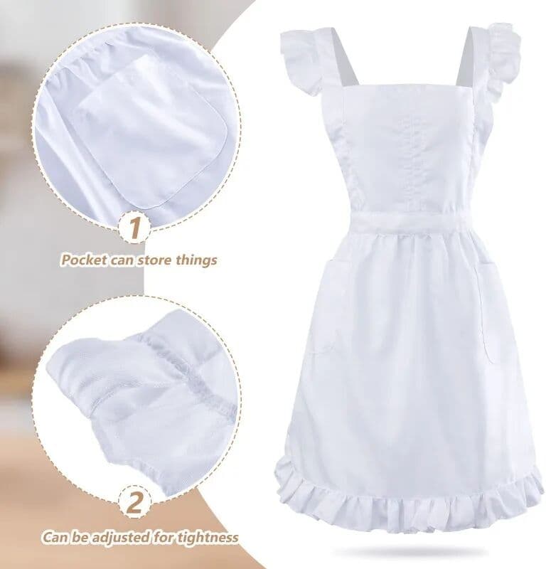 NONE 1pcs Kitchen Long Apron Home Fashion Workwear Adult Smock Cute Ruffled Maid Style Apron Cooking Coverall