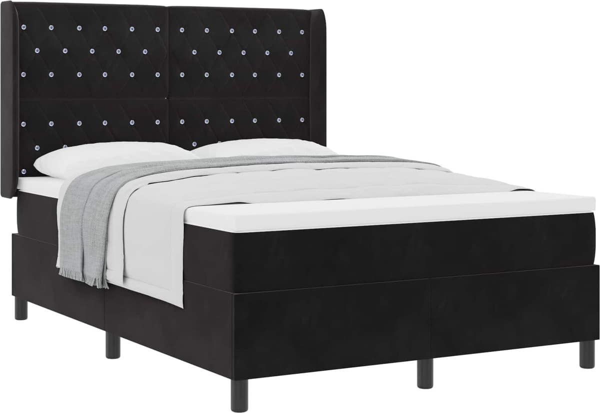vidaXL Lit à ressorts avec matelas Noir 140 x 190 cm Velours