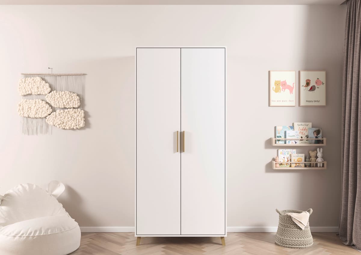 Drehtürenschrank RAUCH "Kleiderschrank Schrank Garderobe SHINJO Breiten 93/140/187 cm", alpinweiß, B:93cm H:203cm T:53cm, Holzwerkstoff, Schränke, Drehtürenschrank, Griffe und Füsse aus Massivholz, viel Stauraum MADE IN GERMANY alpinweiß B/H/T: 93cm x 203