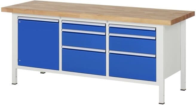 Rau Établi réglable en hauteur 8570A2, L2000xP700xH840-1040mm, 6x tiroirs-TA, 1x porte (03-8570A2-207B4H.11)