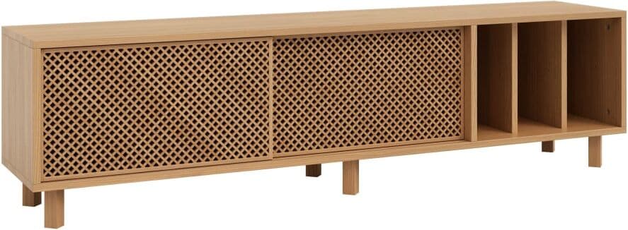 Naan Furniture Meuble TV en pin verni en couleur chêne Trois séparateurs 170 cm Marron 170x45x35cm
