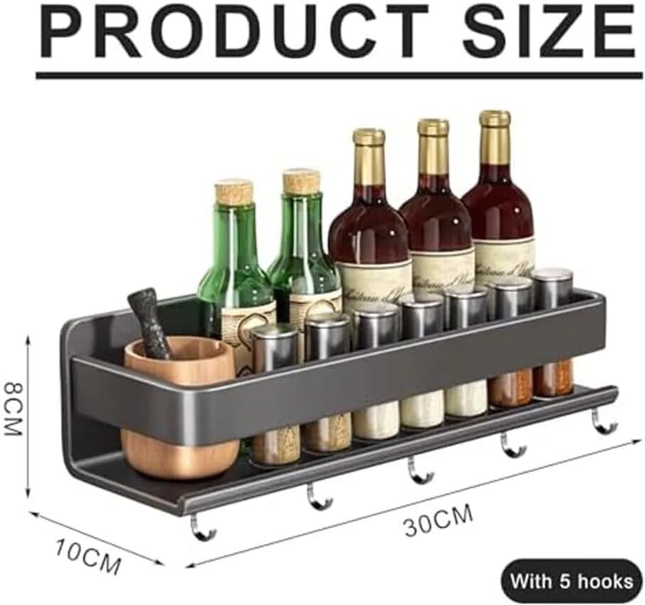 LEENKEA Wall Mounted Kitchen Spice Organizer With Hook Rod Kitchen Storage Rack Seasoning Holder Kitchen Accessories