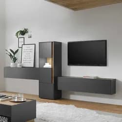 Design Wohnwand in Anthrazit und Wildeiche Optik 350 cm breit (dreiteilig)