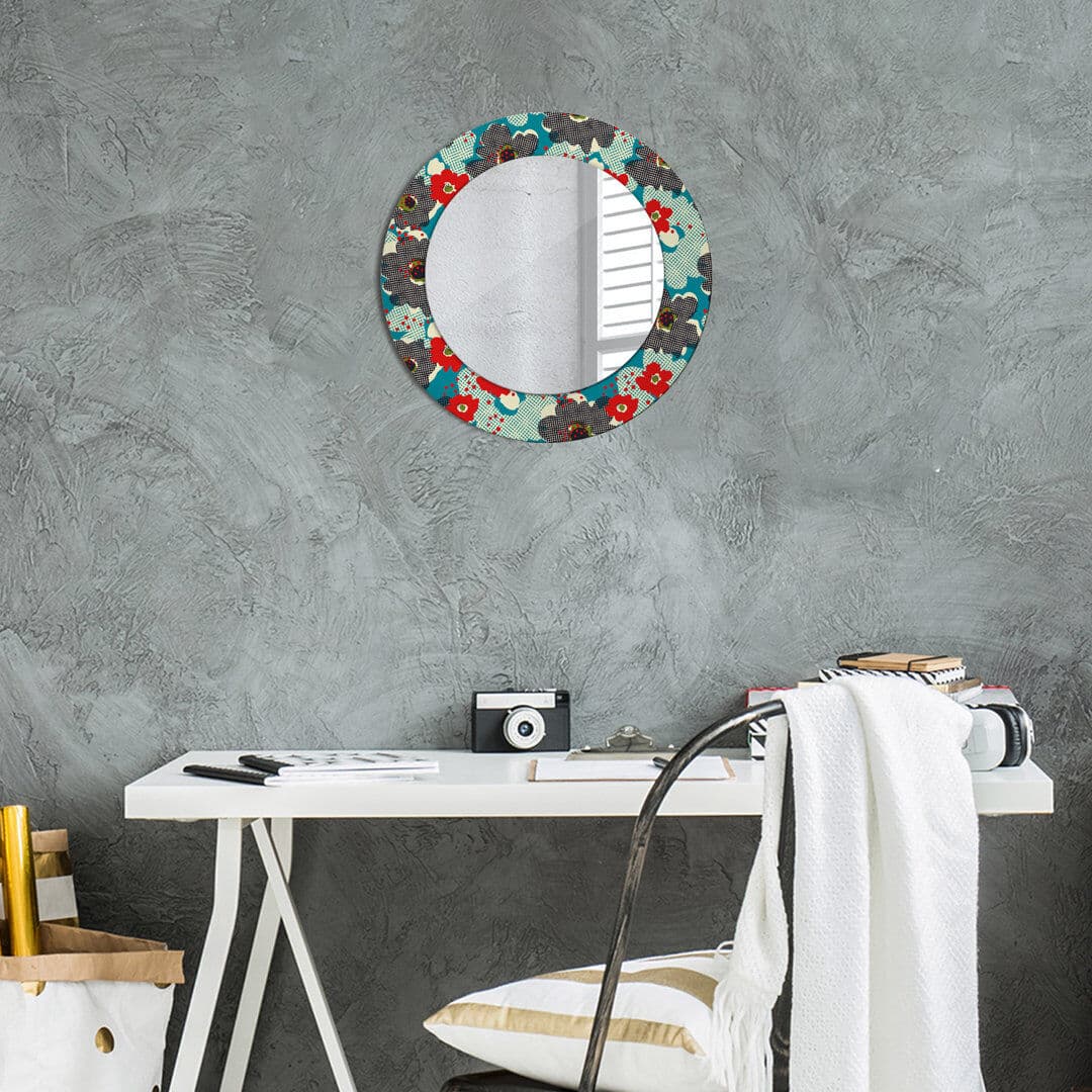 East Urban Home Huldar Glass Flat Mirror Red Retro Flowers Pattern 50cm H x 50cm W