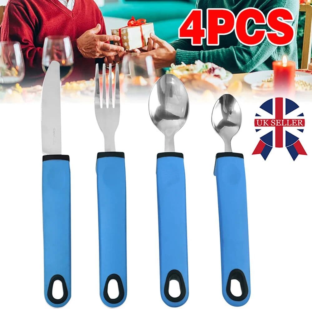 NONE 4Pcs Stainless Steel Cutlery Set, Portable Knife Fork Spoon Tableware with Non‑Slip Handle, Reusable Camping Travel Picnic Flatware Kit