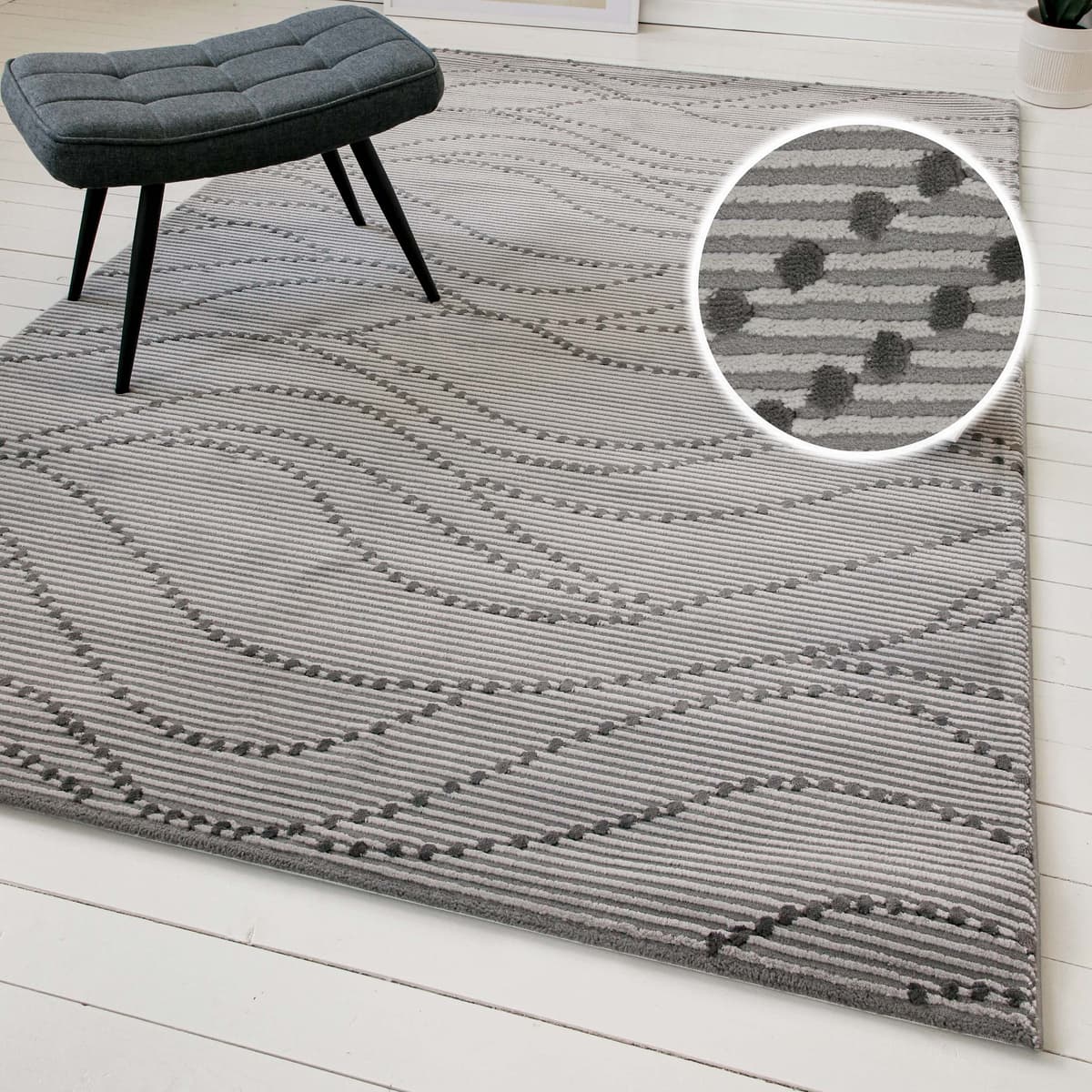 Teppich GOODPRODUCT "Adlee", grau, B:200cm H:12mm L:290cm, Polyester, Teppiche, Teppich, Kurzflorteppich, gewebt, geometrisch, Wohnzimmer, modern, Punkte grau B : 200cm 1 Stk., 12mm, L: 290cm