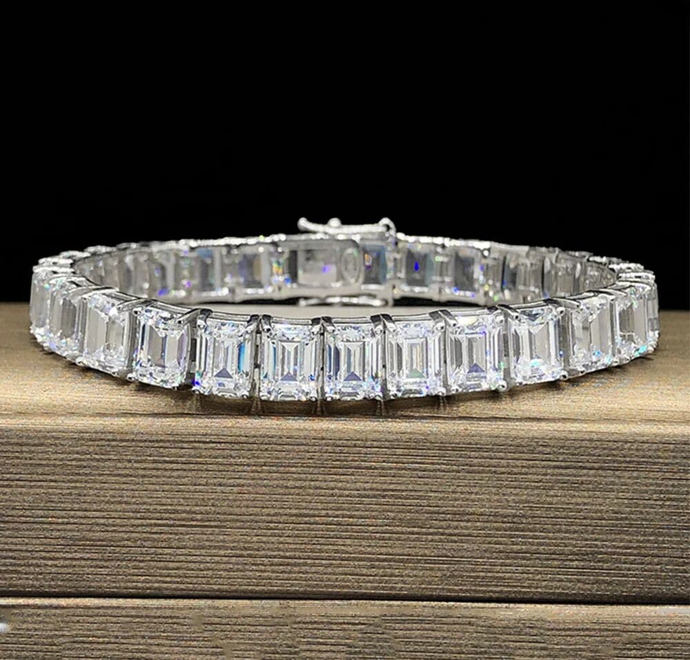 Houtros 0.5/1Carat Emerald Cut Full Moissanite Tennis Bracelet GRA Certified 925 Sterling Silver Dainty Bracelets for Women Men Jewelry