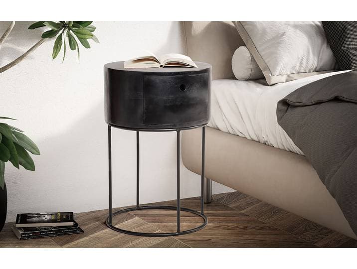 Table de nuit Saoued Ø 40cm Noir/Noir