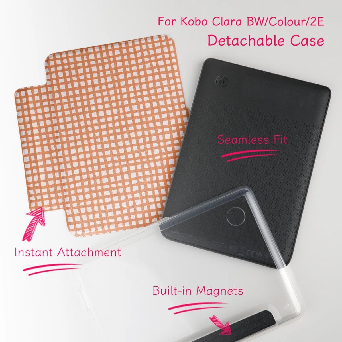 NONE Murmelo 2-in-1 Magnetic Detachable Case for Kobo Clara Colour BW 2E Classic Striped Smart Folio Slim Lightweight Auto Wake Cover
