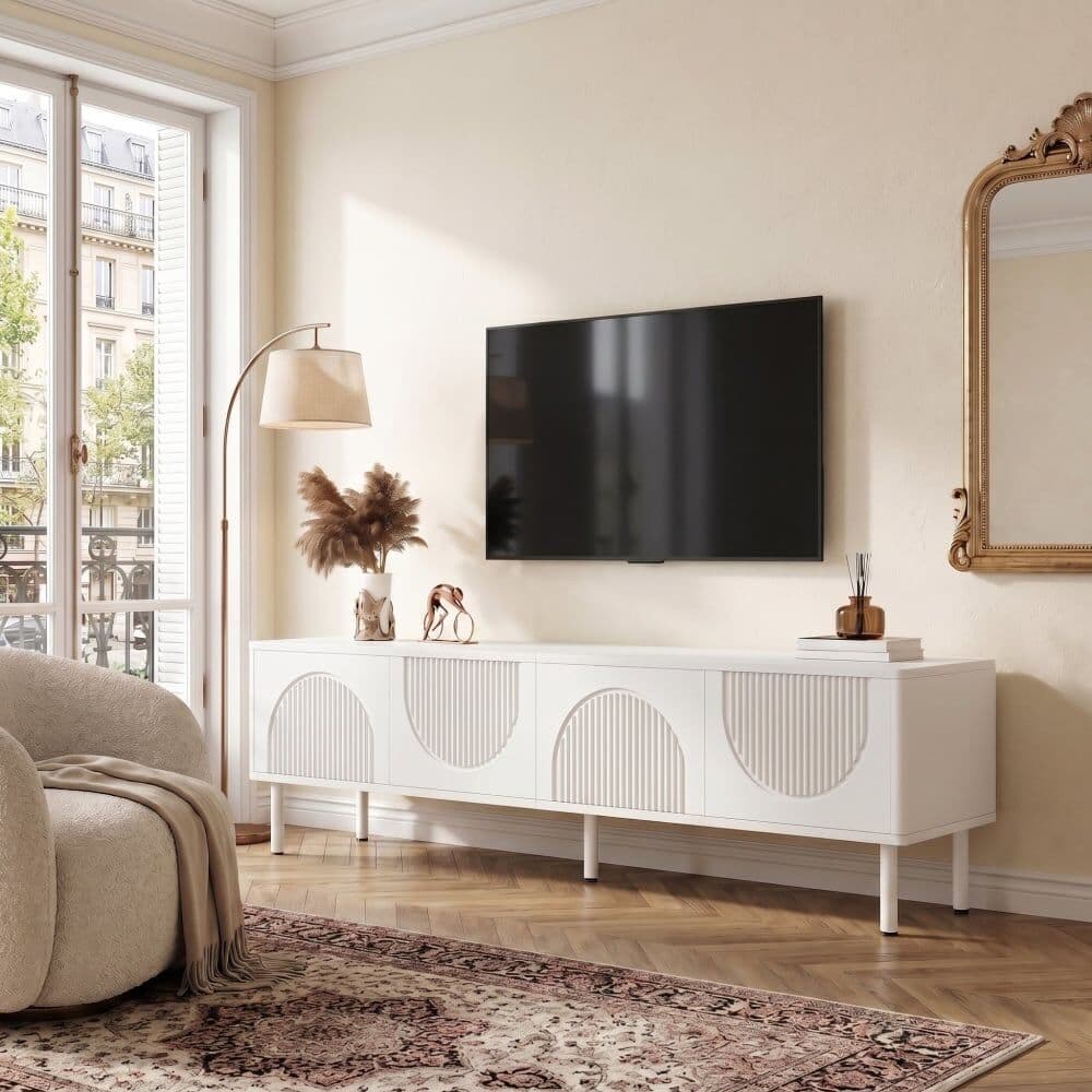 Urban Meuble Mueble de TV blanco mate con diseño minimalista y 4 puertas