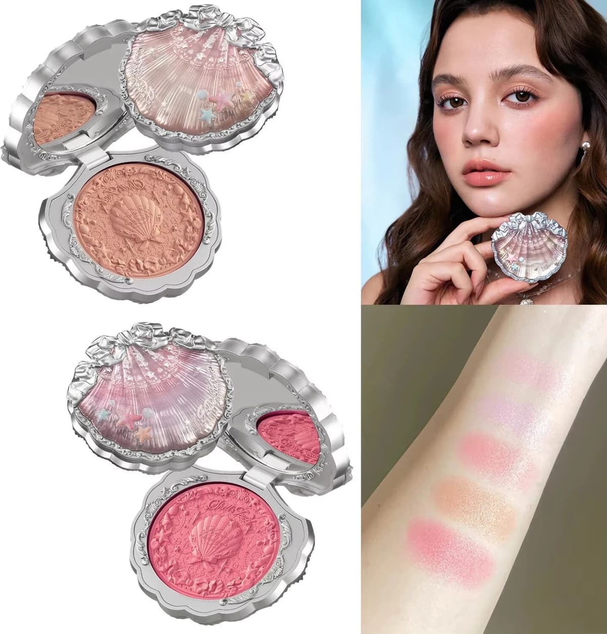 Flower Knows Shells Jewel Collection Embossed Silk Satin Blusher Expands Shrink Cheek Vintage Pearl Makeup