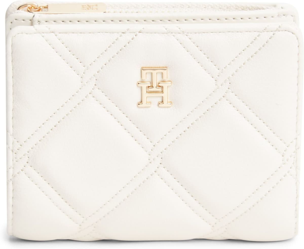 Geldbörse TOMMY HILFIGER "TH FEMININE BIFOLD", Damen, weiss (creme), Lederimitat, Kleinlederwaren Geldbörse, Damen Geldbeutel, Portemonnaie mit goldfarbenem TH-Logoelement creme Einheitsgröße