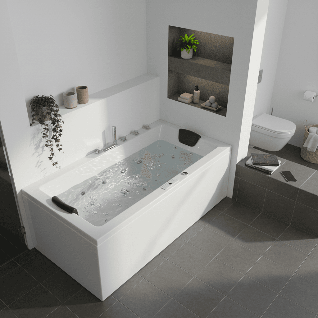Indoor Whirlpool Badewanne 190x100 cm, 24 Massagedüsen Heizung LED, freistehend / Einbau, 2 Personen, Acryl, Caribia X-TUBE Premium, Made in Germany