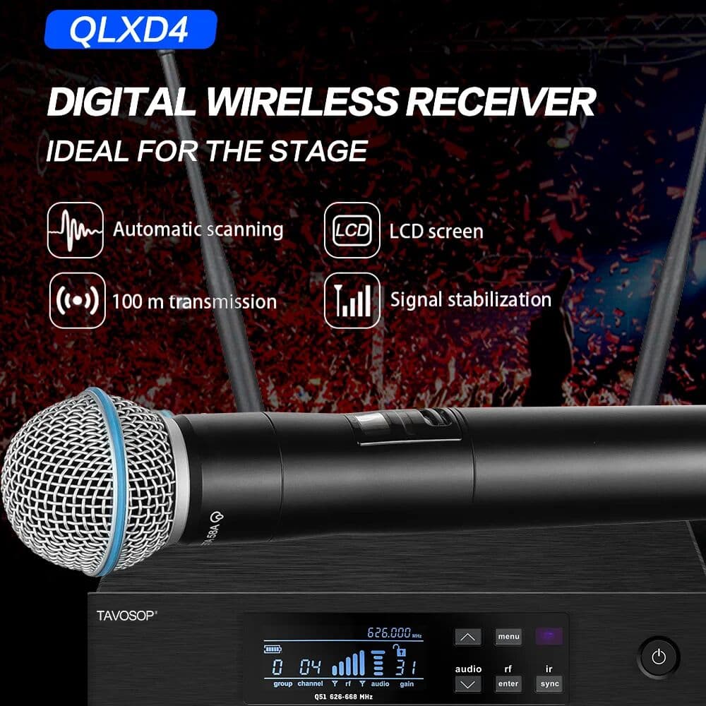 TAVOSOP Qlxd4 B58A B58 626-668MHz  True Diversity UHF Professional Wireless Microphone System Stage Performance