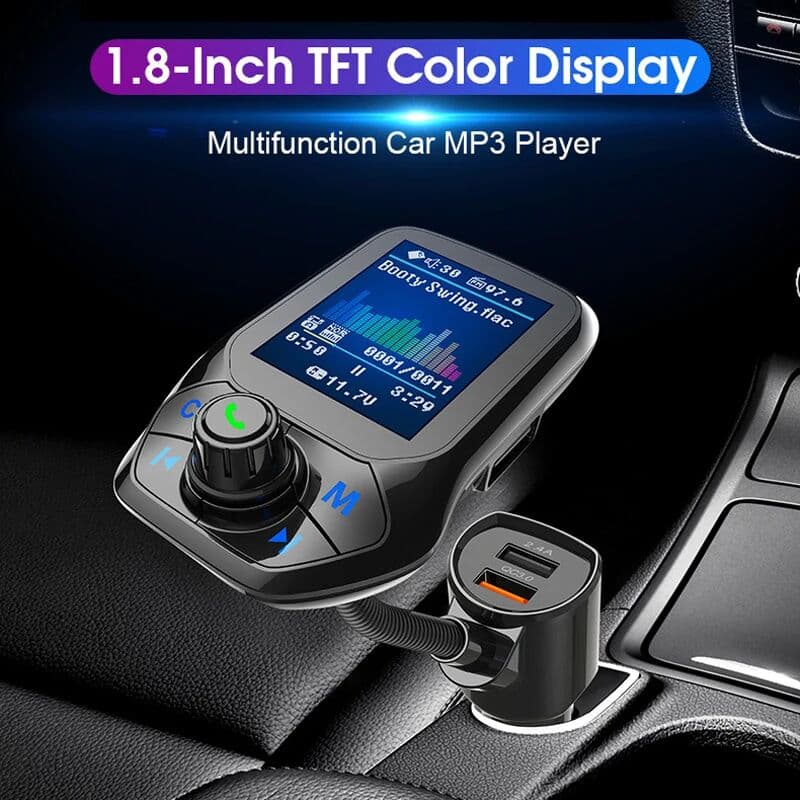 YASOKRO 1.8 inch Color Display Bluetooth-compatible Handsfree Car Kit 3 USB Port QC3.0 Car Charger FM Transmitter Car MP3 Music Player