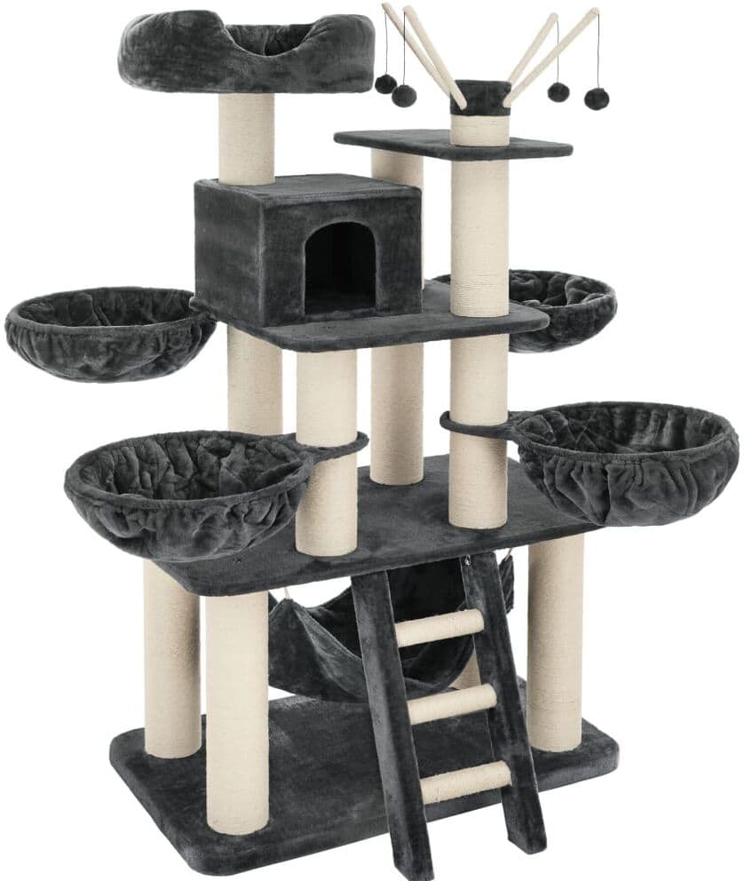 Tectake Arbre à chat griffoir sisal panneau de fibres 195 cm gris et blanc Gris 130x195x79cm