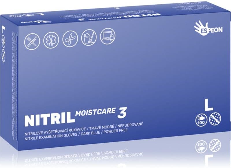Espeon Nitril Moistcare3 Dark Blue γάντια νιτριλίου χωρίς πούδρα με ενυδατικό αποτέλεσμα μέγεθος L 2x50 τμχ