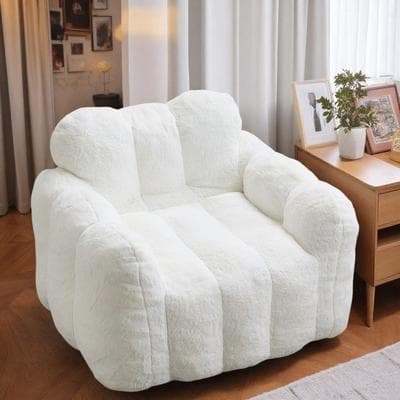 "40.95"" Faux Fur Compression Bean Bag Sofa Chair with Pull Ring and High-Density Foam and No Assembly"