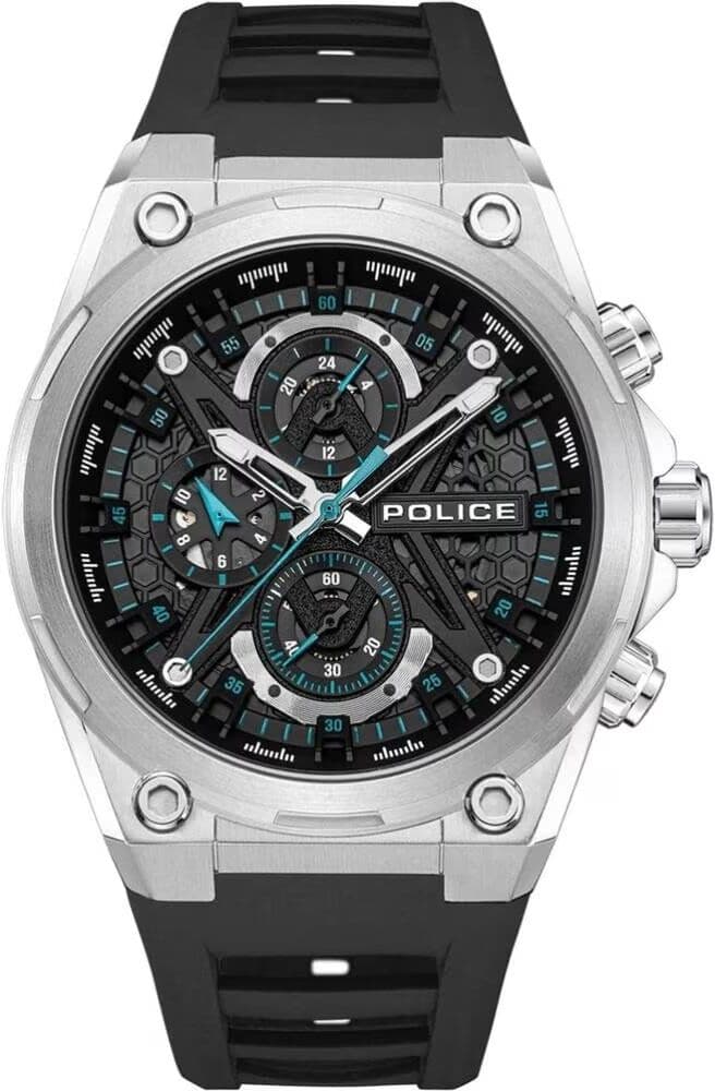 Reloj Police Pewgq0054301m De Cuarzo Para Hombre Con Correa De Caucho Negro 45mm Hombre