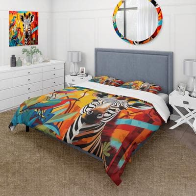 DESIGN ART Designart - Pop Art Wildlife Zebra - Pop Art Bedding Cover Set - Glam Bed Sets With Shams