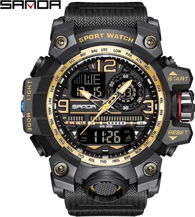 SANDA 3133 Men Electronic Watch Trendy Fashion Sport Waterproof Date Pointer Digital Analog Dual Display Wrist Watch for Student