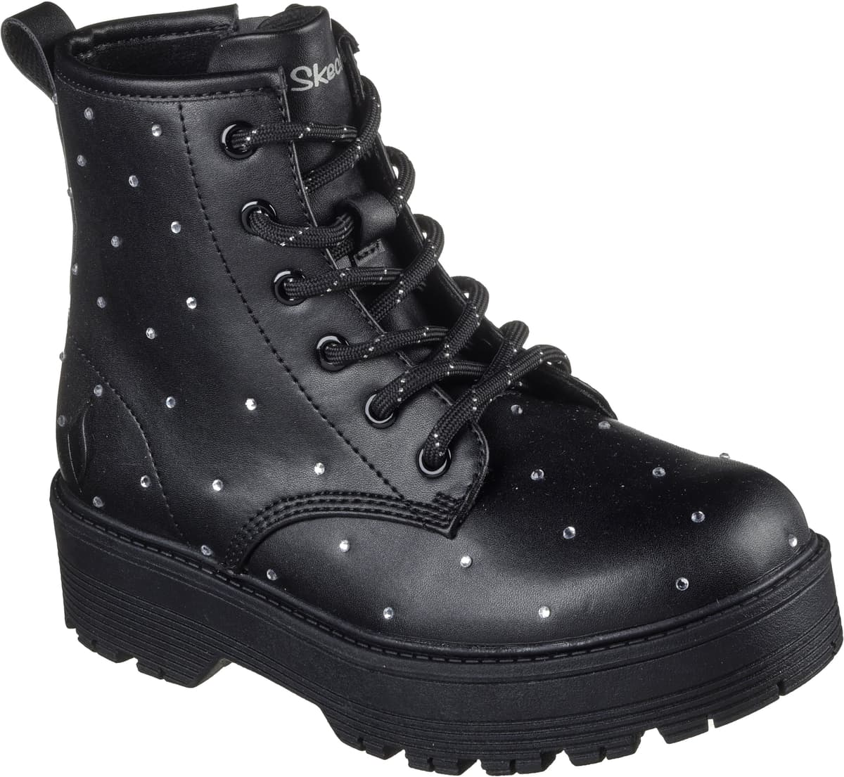 Schnürstiefel SKECHERS "GRAVLEN HI", Mädchen, Gr. 34, Textil, schwarz, Lederimitat, Schuhe Schnürstiefel, Boots mit Nieten, Grössenschablone zum Download schwarz 34, Textil