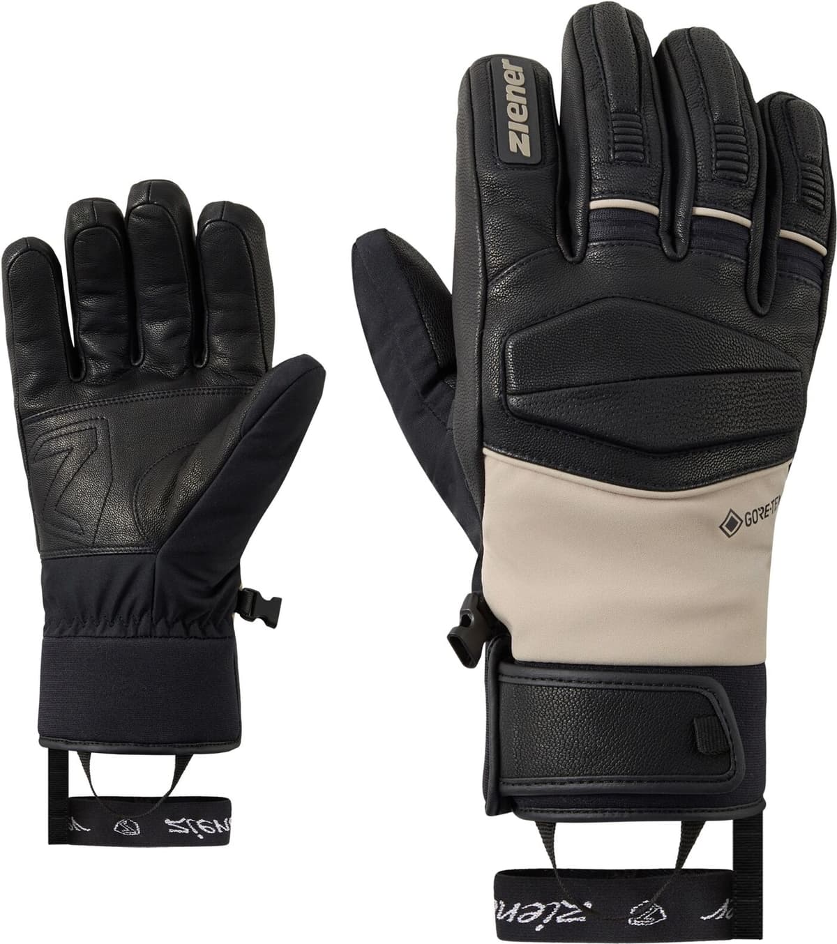 Skihandschuhe ZIENER "GELLDO-Z GORE-TEX PrimaLoft", Herren, Gr. 8, schwarz (sandstone), Materialmix, Handschuhe Skihandschuhe, wasserdicht, winddicht, atmungsaktiv, extra warm, Lederanteile