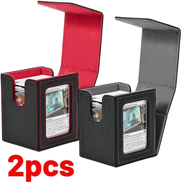 BANLOGA 2 Pack Card Deck Box with Display Window, Holds 100+ Double-Sleeved Cards,Waterproof PU Leather for TCG