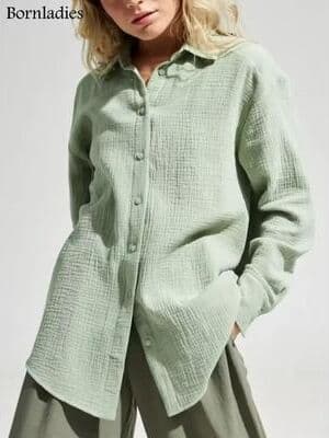 Inspired Finds BreezeCotton Women's Long Sleeve Shirt Lightweight, Stylish & 100% Cotton Comfort light Green s