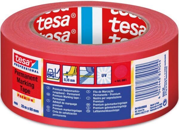 Tesa Gulvmarkeringstape, 50mm X 33m, Rød