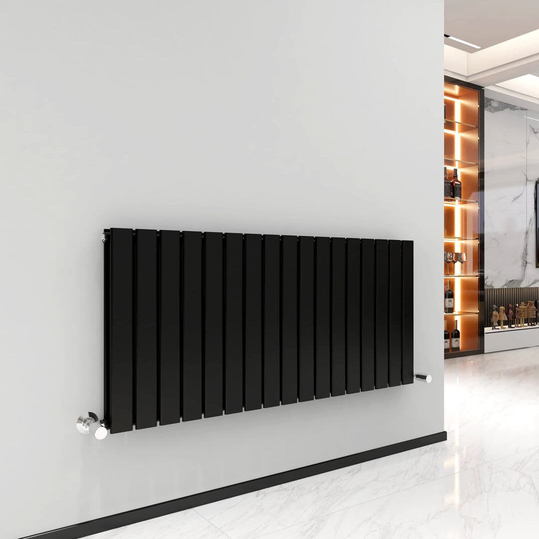 White Stone Horizontal Flat Panel Radiators Black 60cm H x 115.6cm W x 5.8cm D