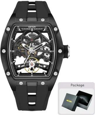 Quick Pick Pro MEGIR Barrel Dial Automatic Mechanical Watch For Men With Silicone Strap & Luminous Hands black