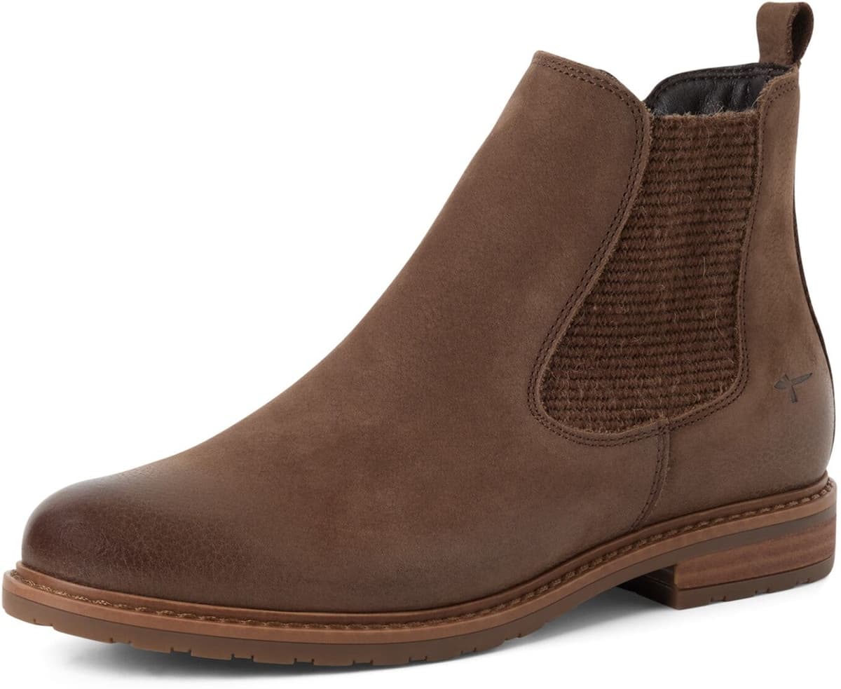 Chelseaboots TAMARIS, Damen, Gr. 41, braun, Elastischer Einsatz, Nubukleder, unifarben, used, Basic, Schuhe Chelseaboots, Blockabsatz, Stiefelette, beidseitiger Stretcheinsatz, schmale Form braun 41