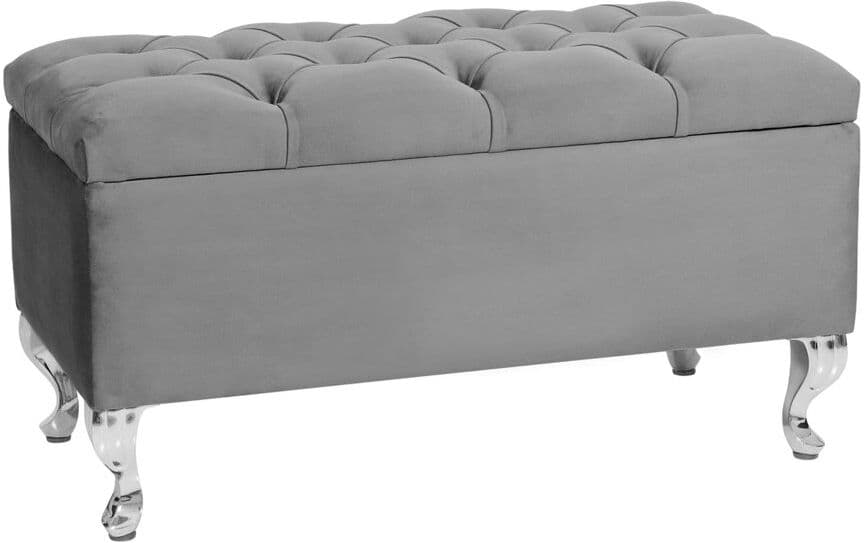 R&M Furnishers Londona Wide Velvet Tufted Rectangle Solid Color Standard Ottoman Bench with Storage, Upholstery Footstool End of Bed Bench Grey Plush 47cm H X 150cm W X 40cm D