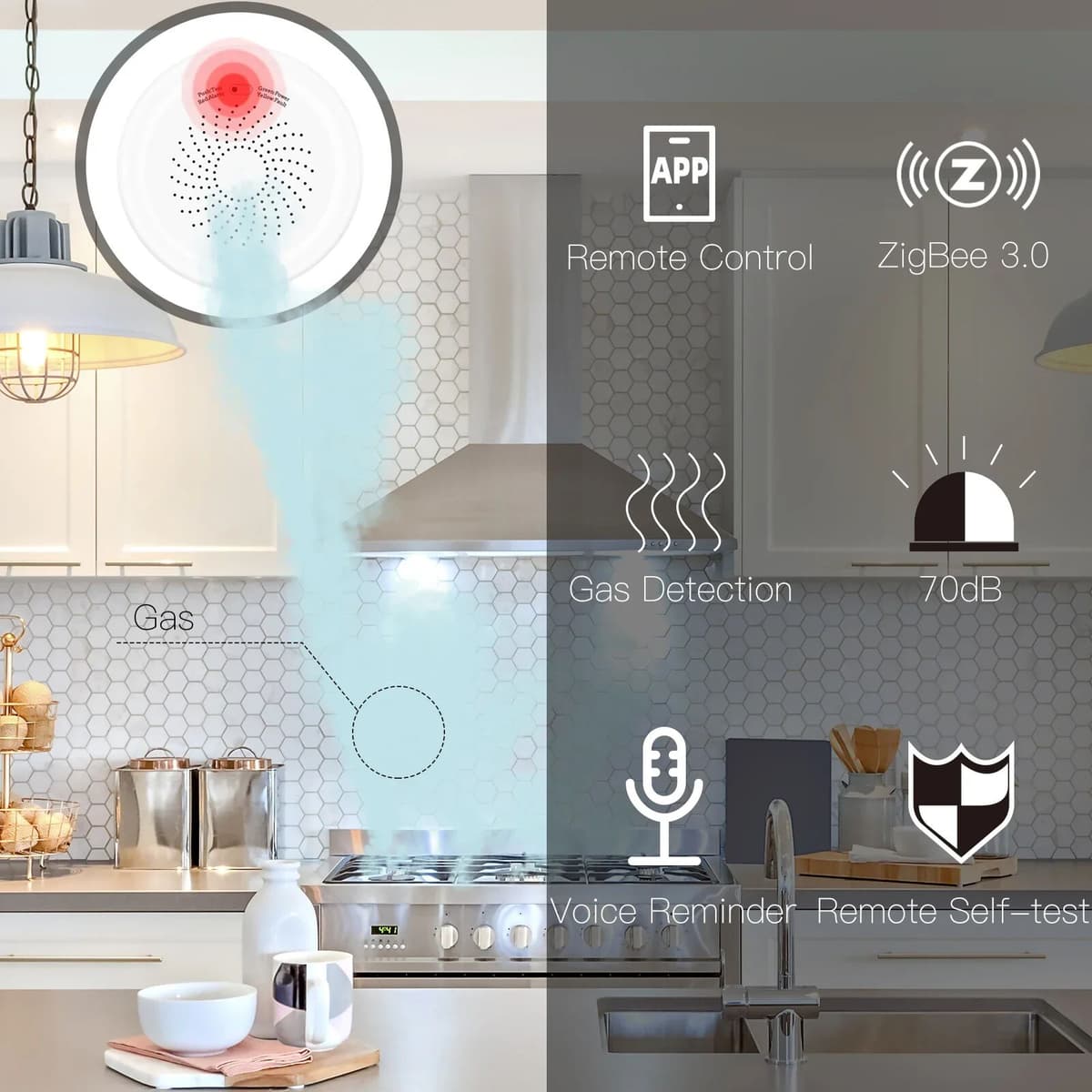 NONE Smart Gas Leak Detector,ZigBee Tuya Alarm Sensor,Combustible Gas Leakage Alarm for Home Security,APP Remote Control, Smart Life