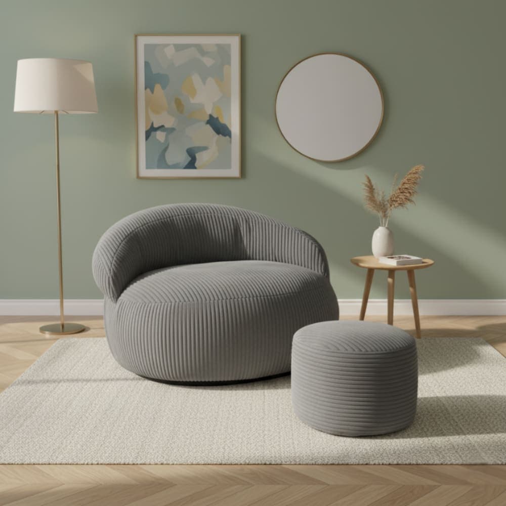 Bananair Puff xxl desenfundable de pana 110x100 cm + reposapiés gris oscuro
